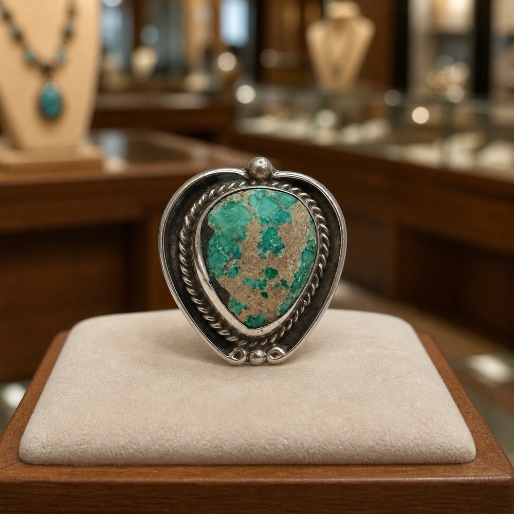 Unsigned 925 Silver Navajo Blue Morenci Turquoise Statement Ring Luxury 6.5‎
